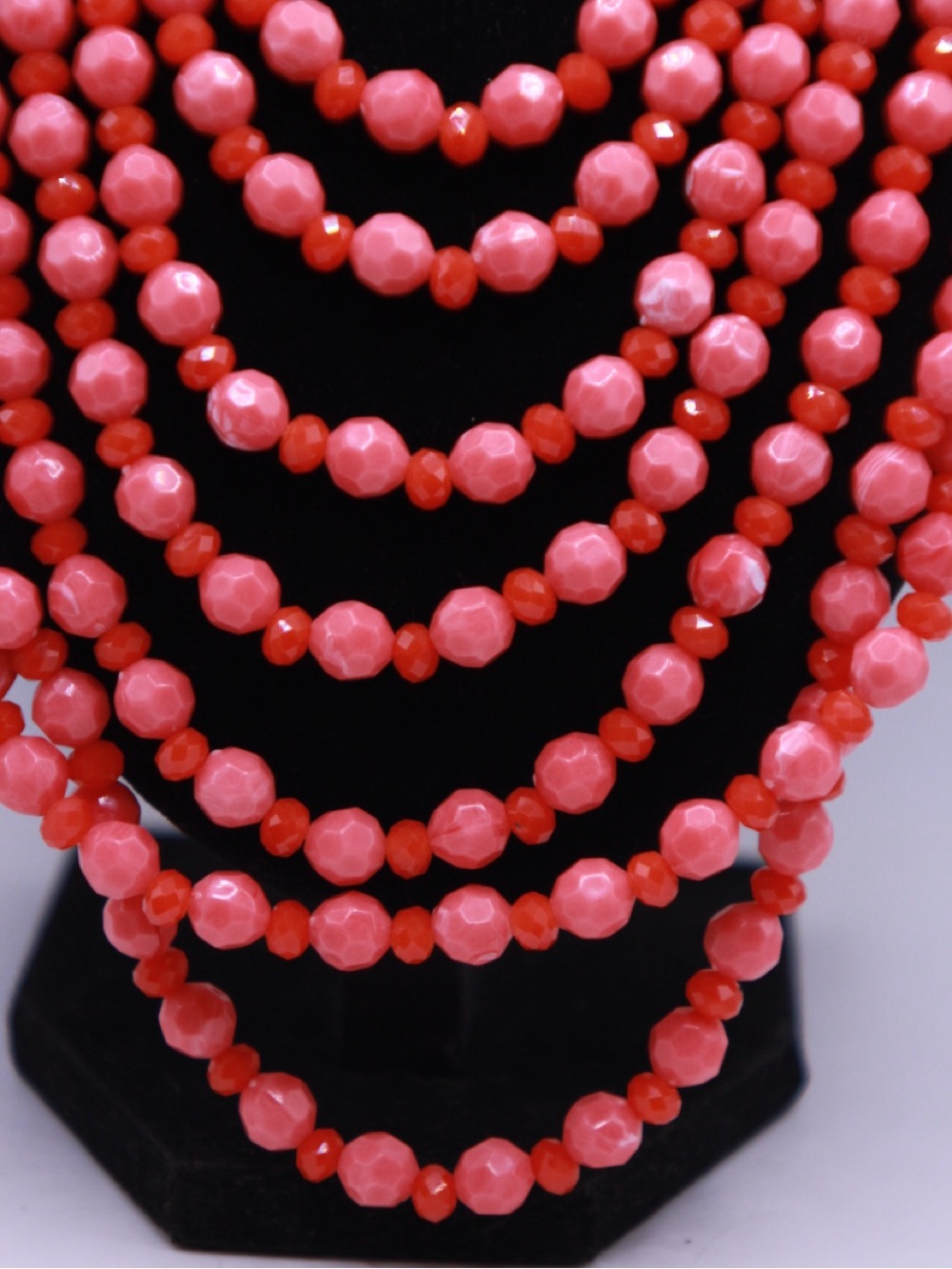 Premier Designs Multi-Strand Coral Pink tone Bead Necklace adjustable - Picture 2 of 5